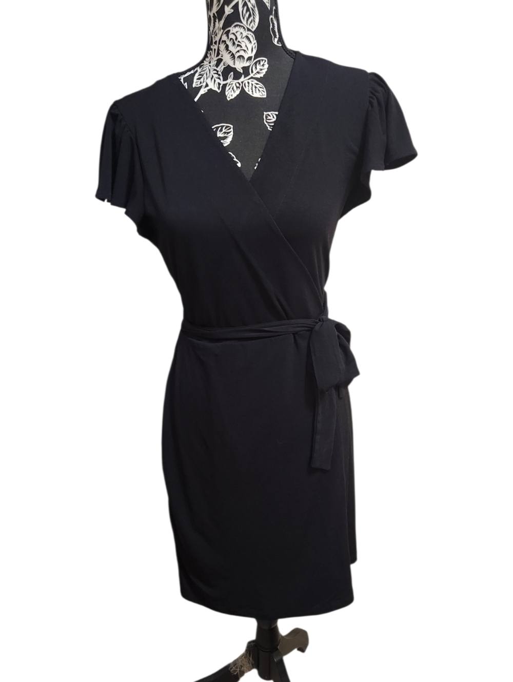Nine West Classic Black Wrap Dress with Tie Waist – Size Small